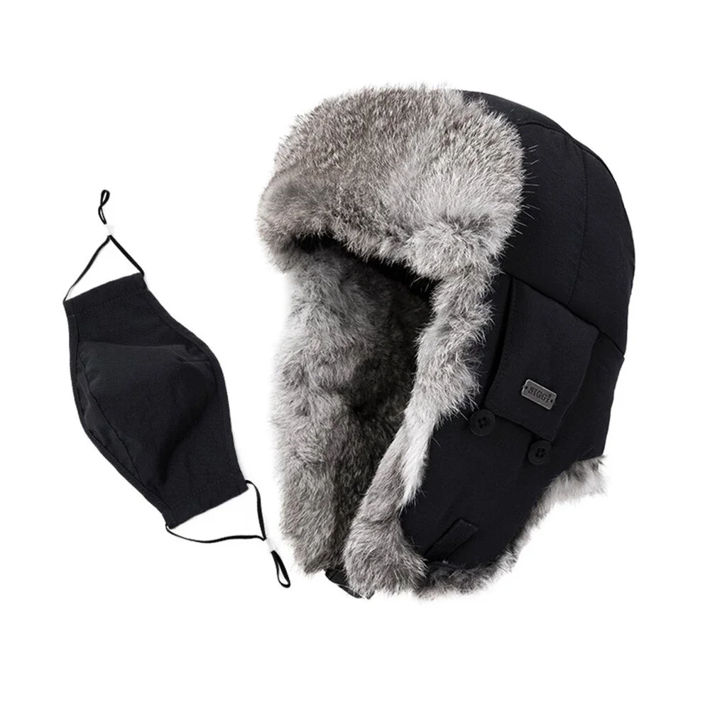 Comhats 100% Rabbit Fur Winter Trapper Ushanka Hat Waterproof (US, Alpha,